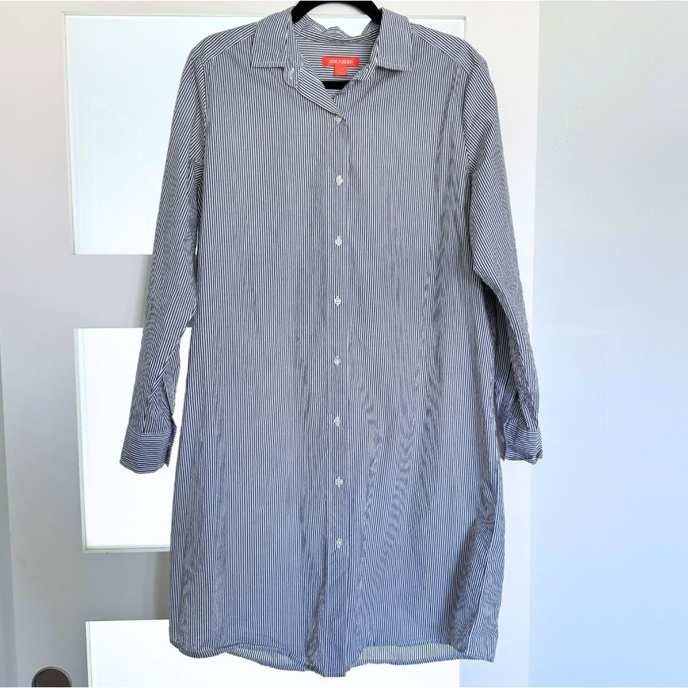 Joe Fresh Pin Stripe Button Down Shirt Dress | 100% Cotton | US L